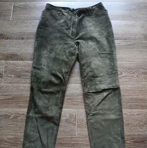 Lauren Ralph Lauren Olive Green 100% Leather Pants Womens Size 12 GUC